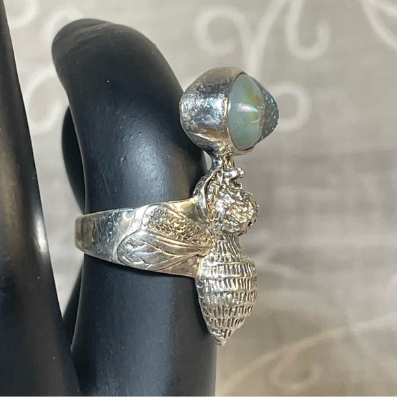 Designer AKR Sterling Silver 925 Druzy Quartz Bumble Bee Ring. Size 6.5 - Picture 4 of 11